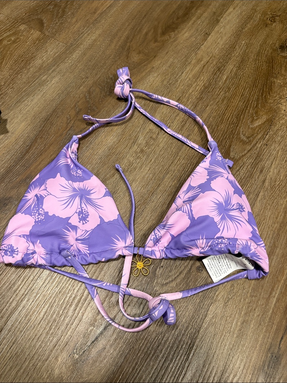 SHEIN Purple & Pink Floral Triangle Kids Swim Top
